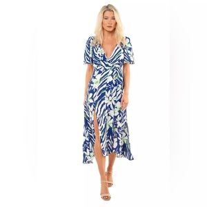 FRENCH CONNECTION DIAH CREPE FAUX WRAP BELTED FLORAL DRESS